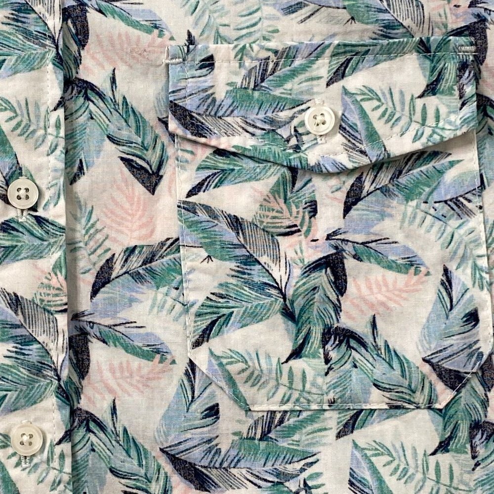 Heritage Report Collection Mens size Large S/S Button Front Shirt White Green - Picture 4 of 9